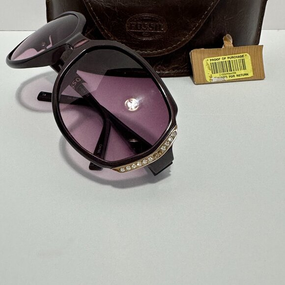 NWT _ FOSSIL Black Acetate with Crystals Frame Women's Sunglasses - Picture 3 of 5